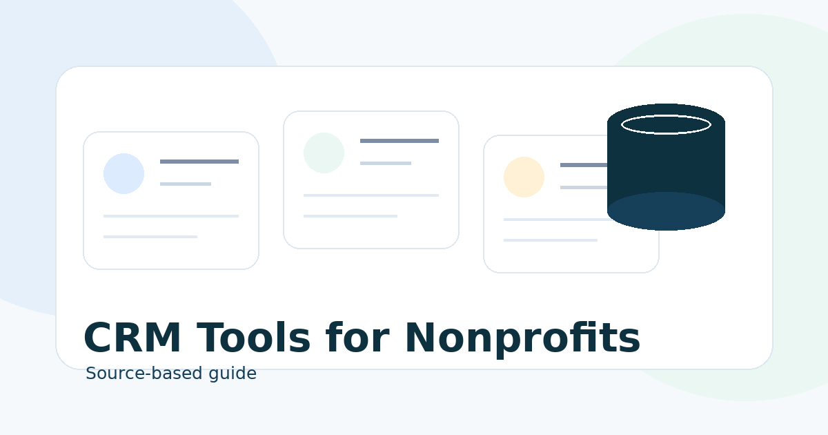 Neutral editorial illustration for a source-based guide about nonprofit CRM tools